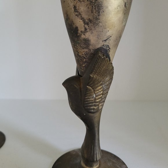 Vintage Heavy Plated Silver Egyptian Revival Bird Toasting Goblets - set of two - Picture 3 of 12